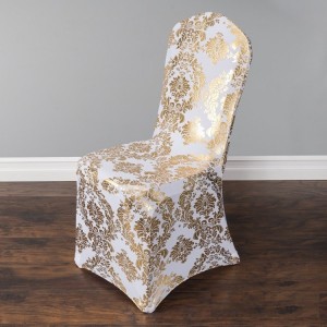 Color del oro de impresión silla patrón lycra silla cubierta para la decoración del banquete de boda precio barato spandex encajar todas las sillas ali-76501906